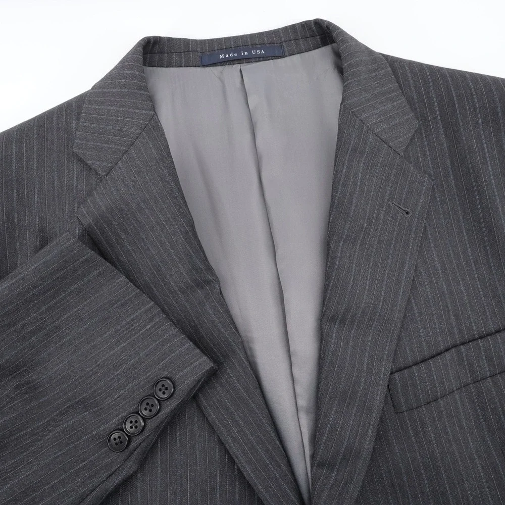 Vintage Burberry London Worsted Wool Pinstripe Blazer Charcoal Grey Mens 44 REG